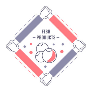鱼类产品的线条插图。 网页横幅和印刷材料的概念。 网站横幅和登陆页面的模板。
