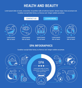 健康和美丽的线条插图。 网页横幅和印刷材料的概念。 带有网站横幅和登陆页面按钮的模板。