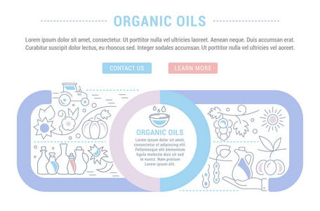 有机油的线条插图。 网页横幅和印刷材料的概念。 带有网站横幅和登陆页面按钮的模板。