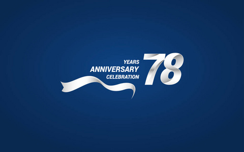 78周年纪念标志型与白色丝带矢量插图蓝色背景