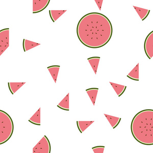 清新花纹白色西瓜片无缝花纹, 夏季清新, 绿色和粉红色, 矢量照片