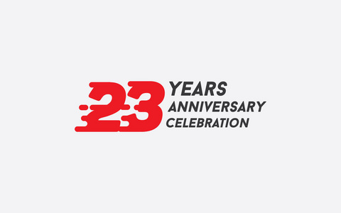 23年周年纪念标志型矢量插图，红色飞溅号码隔离白色背景