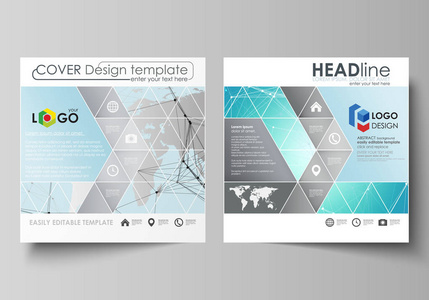 两方格式的可编辑布局，简约矢量图包括小册子 传单 小册子的设计模板。未来高科技背景下，挖掘数据技术概念