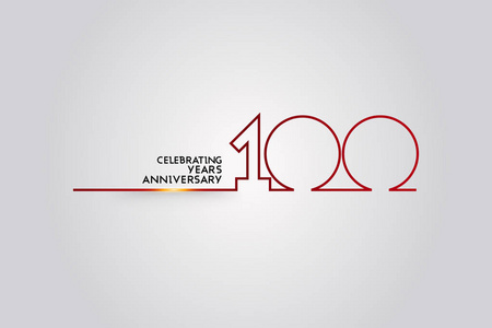 100年周年纪念标志,红色字体编号,由一个连接线矢量插图隔离在白色