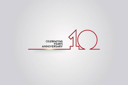 十年周年标志,红色字体编号,由一个连接线矢量插图隔离在白色背景上