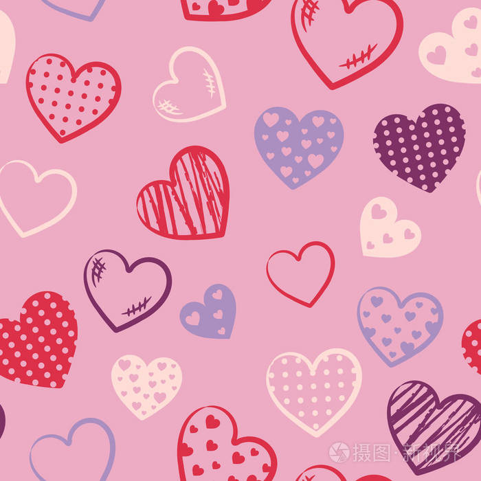 无缝图案与可爱的粉红色心脏