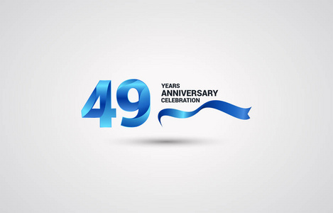 49周年纪念标志型，白色背景为蓝色色带矢量插图
