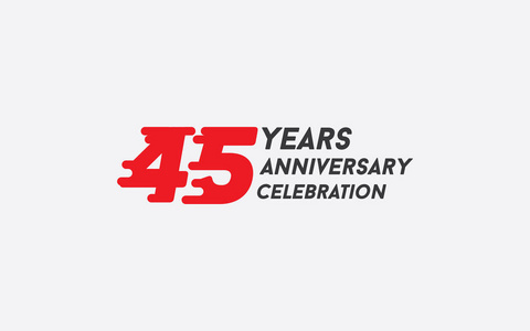 45周年庆典标志型，矢量插图与红色飞溅号隔离在白色背景