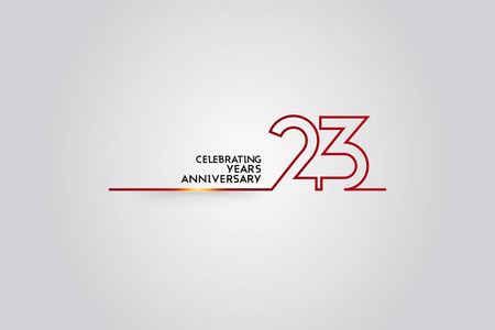 字体查看23周年纪念标志,红色字体编号,一条连接线,矢量插图隔离在