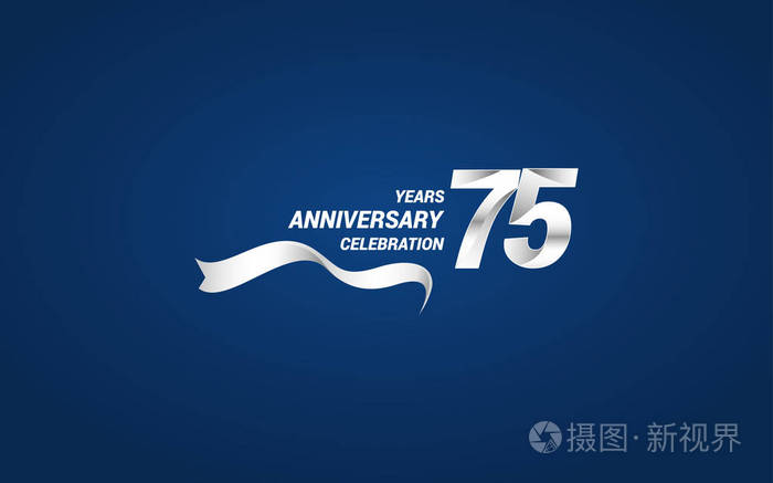 75周年纪念标志,白色丝带,蓝色背景矢量插图