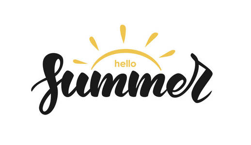 手写的刻字引述夏季与太阳在白色背景照片