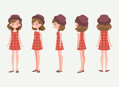 正面背面3/4视图字符. 身体的不同部分. 卡通风格平面矢量插图.照片