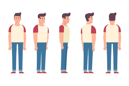 正面背面3/4视图字符. 身体的不同部分. 卡通风格平面矢量插图.照片