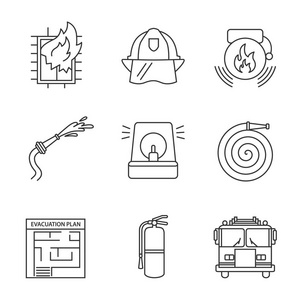 隔离在白色背景上的消防员图标紧急报警声线图标轮廓矢量标志线性风格