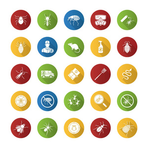 害虫控制平面设计长阴影字形颜色图标隔离白色背景照片