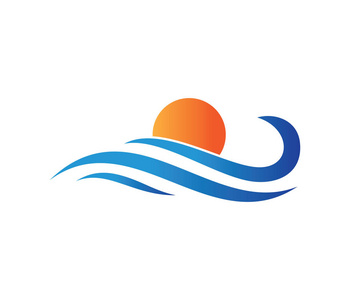 动态波浪,海洋海浪家庭度假胜地,帆船,海洋巡航游的矢量标志设计照片