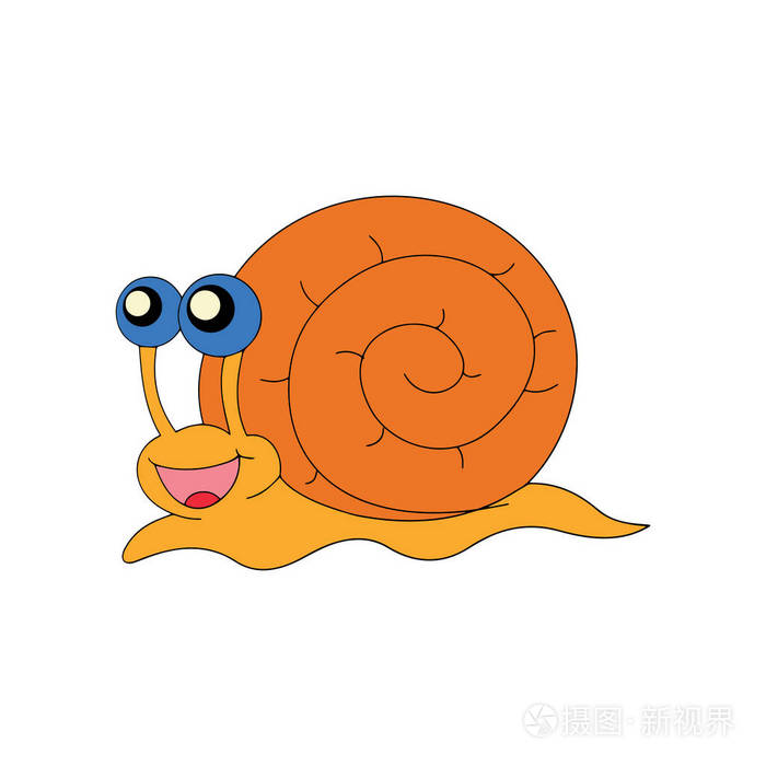可爱的卡通蜗牛在白色背景上为孩子们打印t恤彩色书有趣和友好的性格