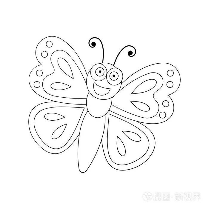 可爱的卡通蝴蝶在白色背景上为孩子们打印t恤彩色书有趣和友好的性格