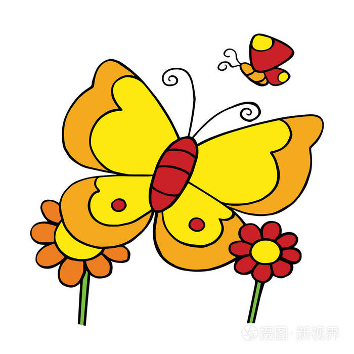 可爱的卡通蝴蝶在白色背景上为孩子们打印t恤彩色书有趣和友好的性格