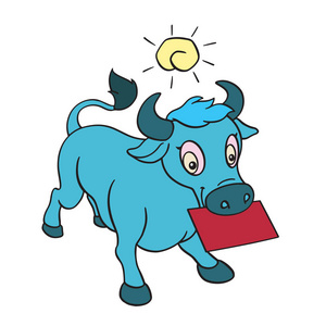 牛的日冕形病毒采用农场主漫画性格和帽子和异硫氰酸苯酯牛的性格小牛