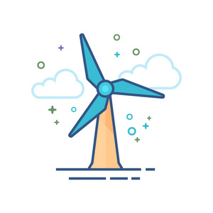 风力涡轮机图标概述平面颜色风格。 矢量图。
