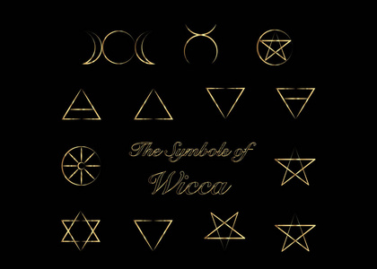 金套女巫符文, 巫术占卜符号.古老的神秘符号, 孤立于黑色.