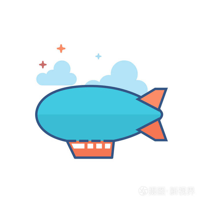 飞艇图标概述平面颜色风格矢量图