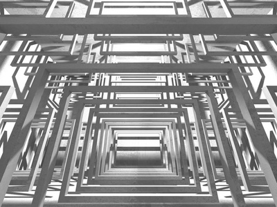 抽象几何具体建筑背景。 三维渲染图