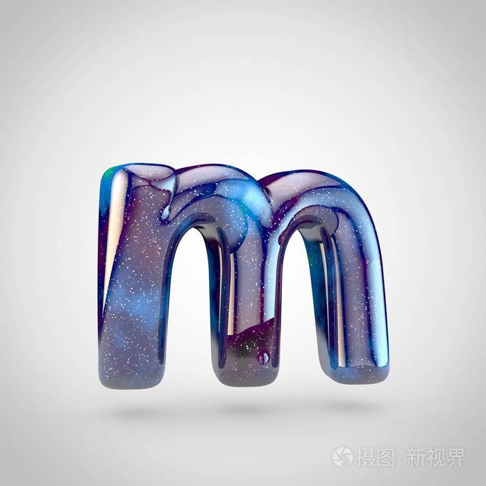星系字母m小写星系字体的三维渲染与闪闪发光的恒星和宇宙星云隔离在