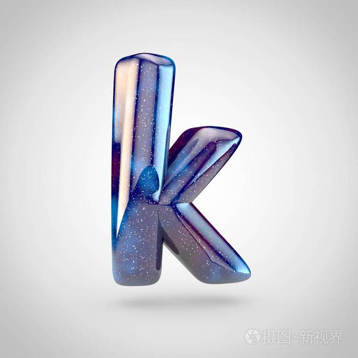 星系字母k小写星系字体的三维渲染与闪闪发光的恒星和宇宙星云隔离在