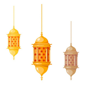 斋月的贾巴尔五彩灯笼, 孤立的白色背景。矢量插图