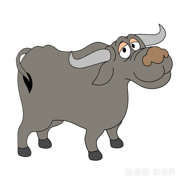 可爱的卡通水牛在白色背景上为孩子们打印t恤彩色书有趣和友好的性格