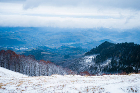 冬山白雪皑皑冬山冬景冬日冬远冬晨树在冬山中