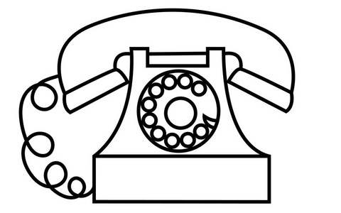 老式复古古董时髦的黑白碟电话与一个管道绘制的笔画在白色背景。 矢量图。
