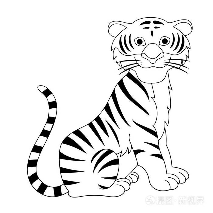 可爱的卡通虎在白色背景上为孩子们打印t恤彩色书有趣和友好的性格为