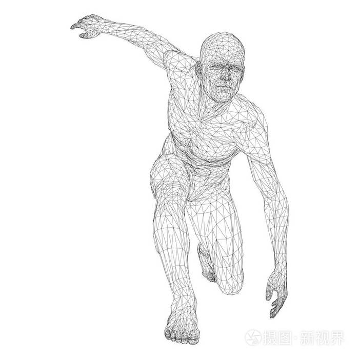 男运动员掷铁饼者或亚军在待机或低起点不同侧面的视图在白色背景上的