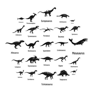 恐龙类型签名名称图标集, 简单样式