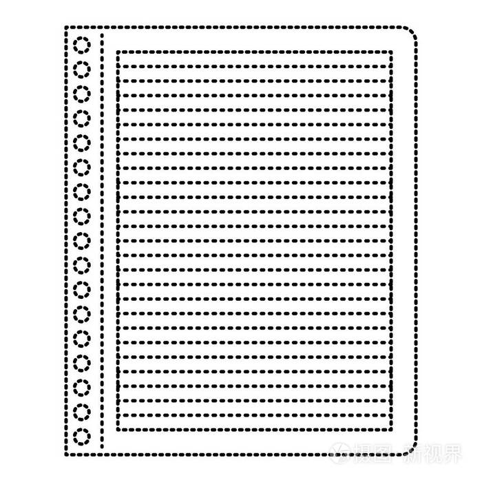 带黑色虚线轮廓线的笔记本纸