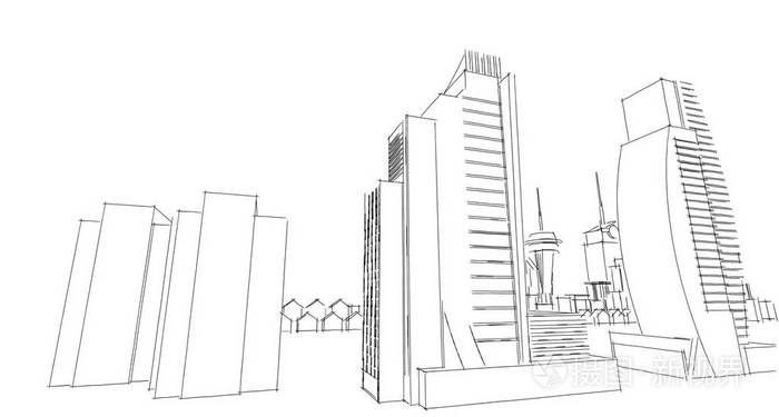 抽象建筑素描插图城市景观