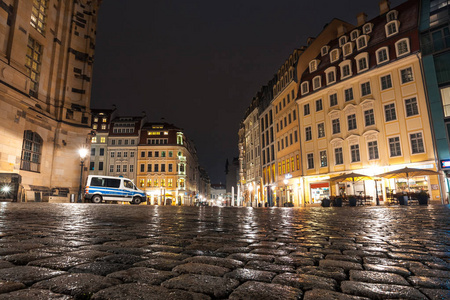 Neumarkt 附近的企图在夜间在德累斯顿, 德国