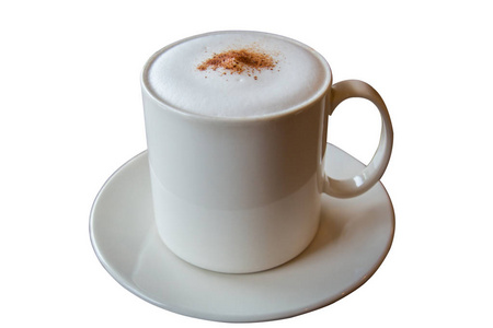 白杯卡布奇诺咖啡在白色与修剪 p 分离