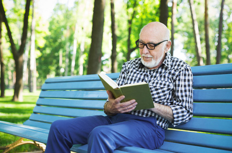 老人在户外休闲阅读图片