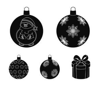 新的年份玩具黑色图标集收集为设计。treevector 符号股票网站插图的圣诞球