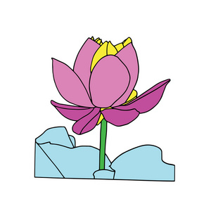 可爱的卡通莲花白色背景为儿童打印t恤彩色书有趣和友好的性格为儿童.