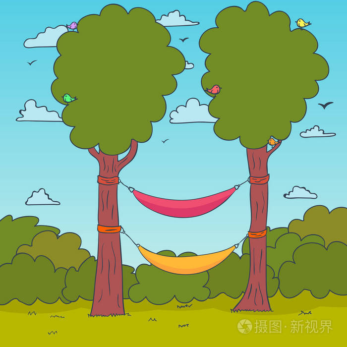 在树上吊床.矢量插画-正版商用图片117x9p-摄图新视界