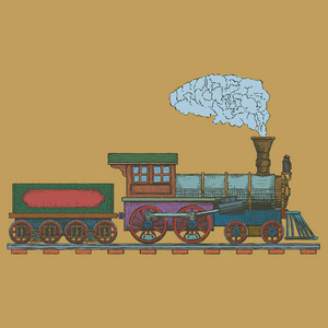 老式蒸汽机车矢量标志设计模板。火车或运输图标。矢量