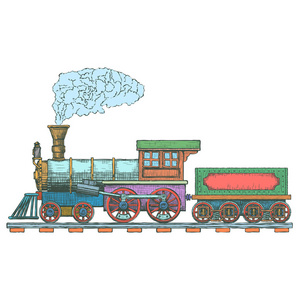 老式蒸汽机车矢量标志设计模板。火车或运输图标。矢量