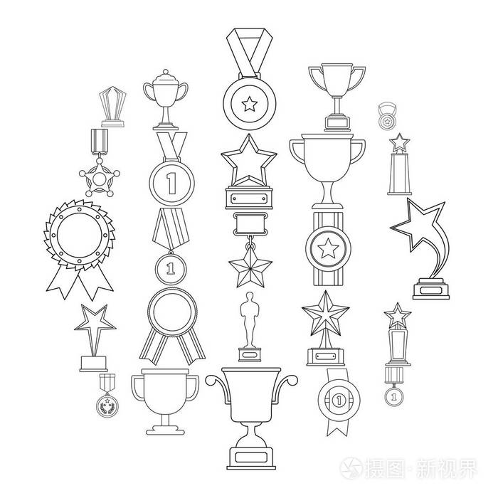 奖牌奖图标集,大纲样式插画-正版商用图片117ym5-摄图新视界