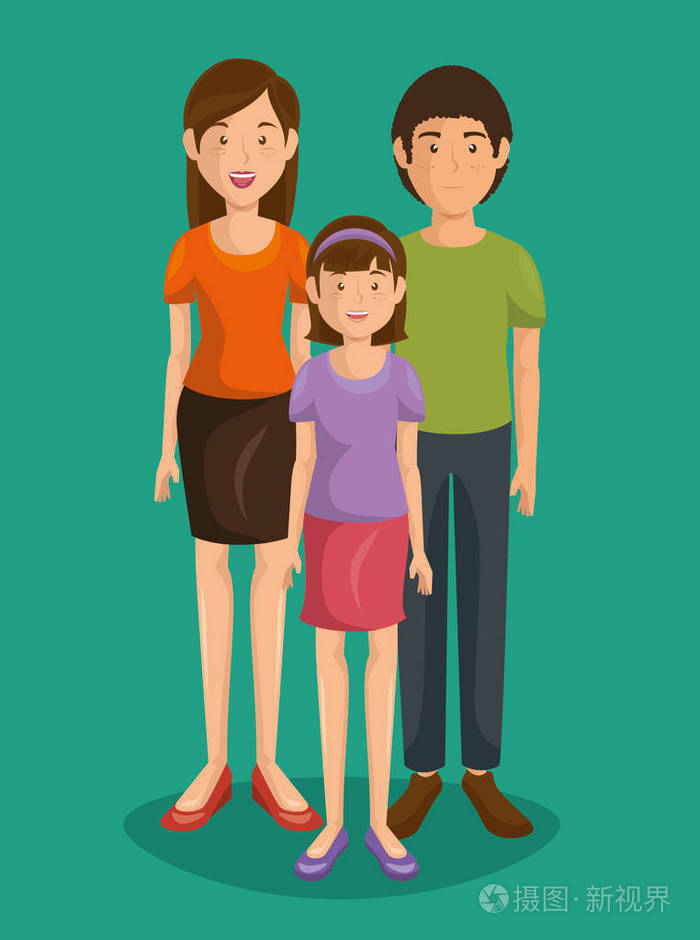 夫妇的年轻父母与女儿插画-正版商用图片117ypg-摄图新视界