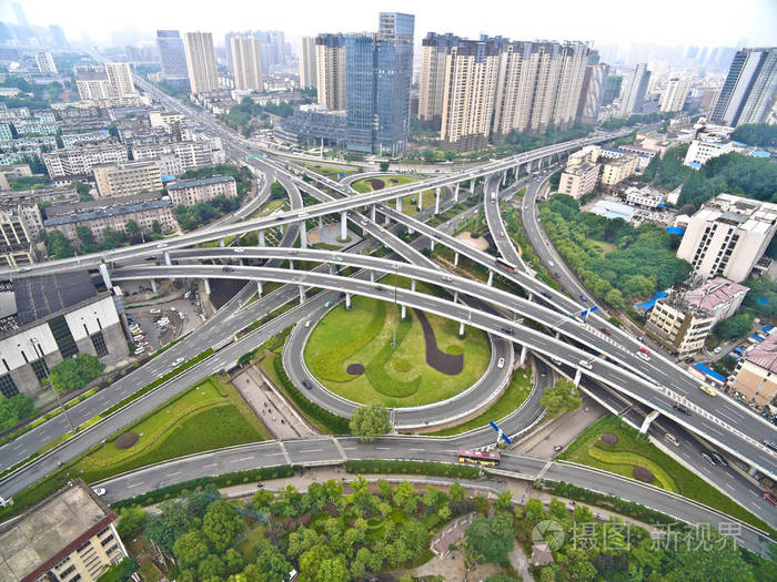 航拍鸟瞰城市高架桥桥道兰